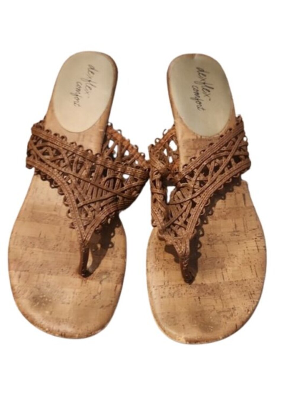 [dexflex comfort] Women's Tan Woven Thong Sandals - Size 11